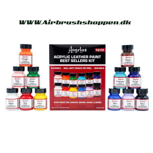 Best sellers kit  Angelus lædermaling - farvesæt 12 stk. farver.